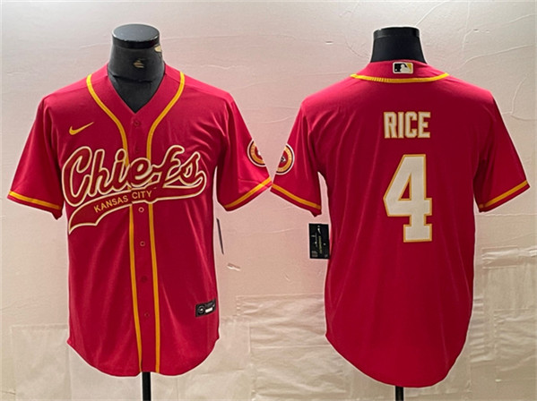 Men's Kansas City Chiefs #4 Rashee Rice Red Cool Base Stitched Baseball Jersey